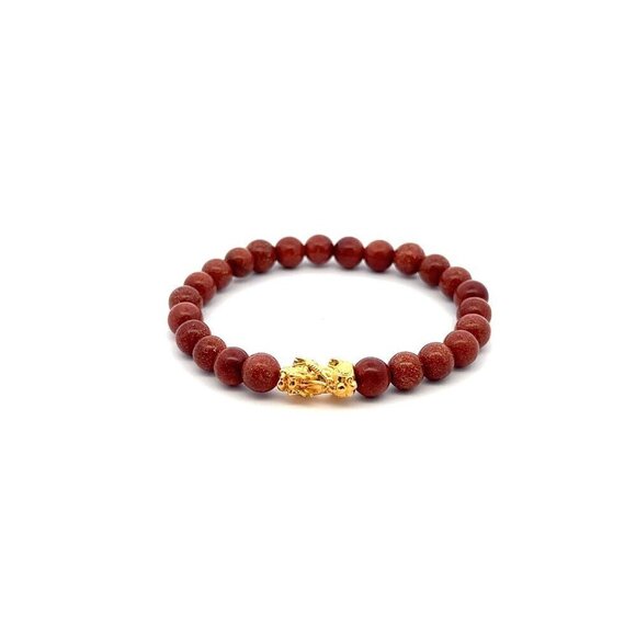RAFANTHIA Jewelry - 18K Gold Piyao Pixiu Dragon Bracelet Gemstones Goldstone 6mm